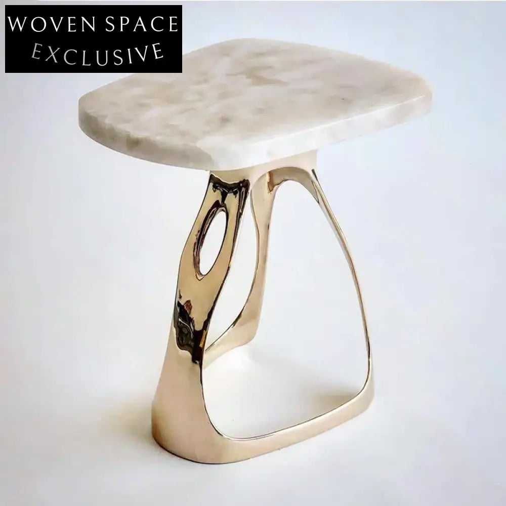Natural Marble Top Gold Metal Base Round Modern Living Room Coffee Table