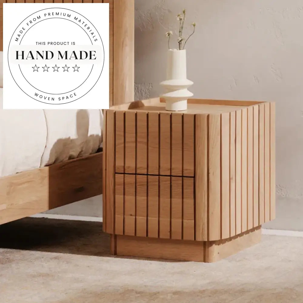 Natural Oak Veneer Two Drawer Modern Nordic Square Bedside Table