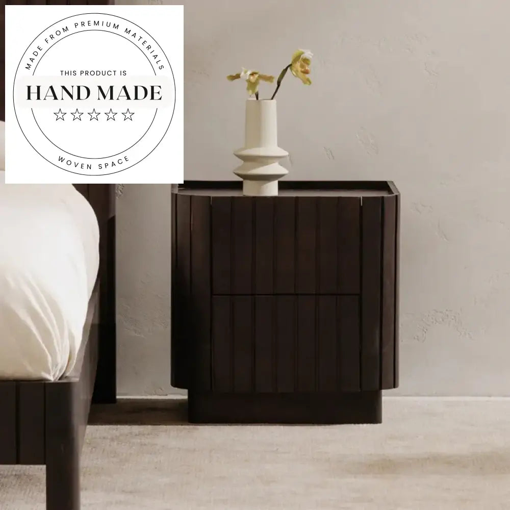 Natural Oak Veneer Two Drawer Modern Nordic Square Bedside Table