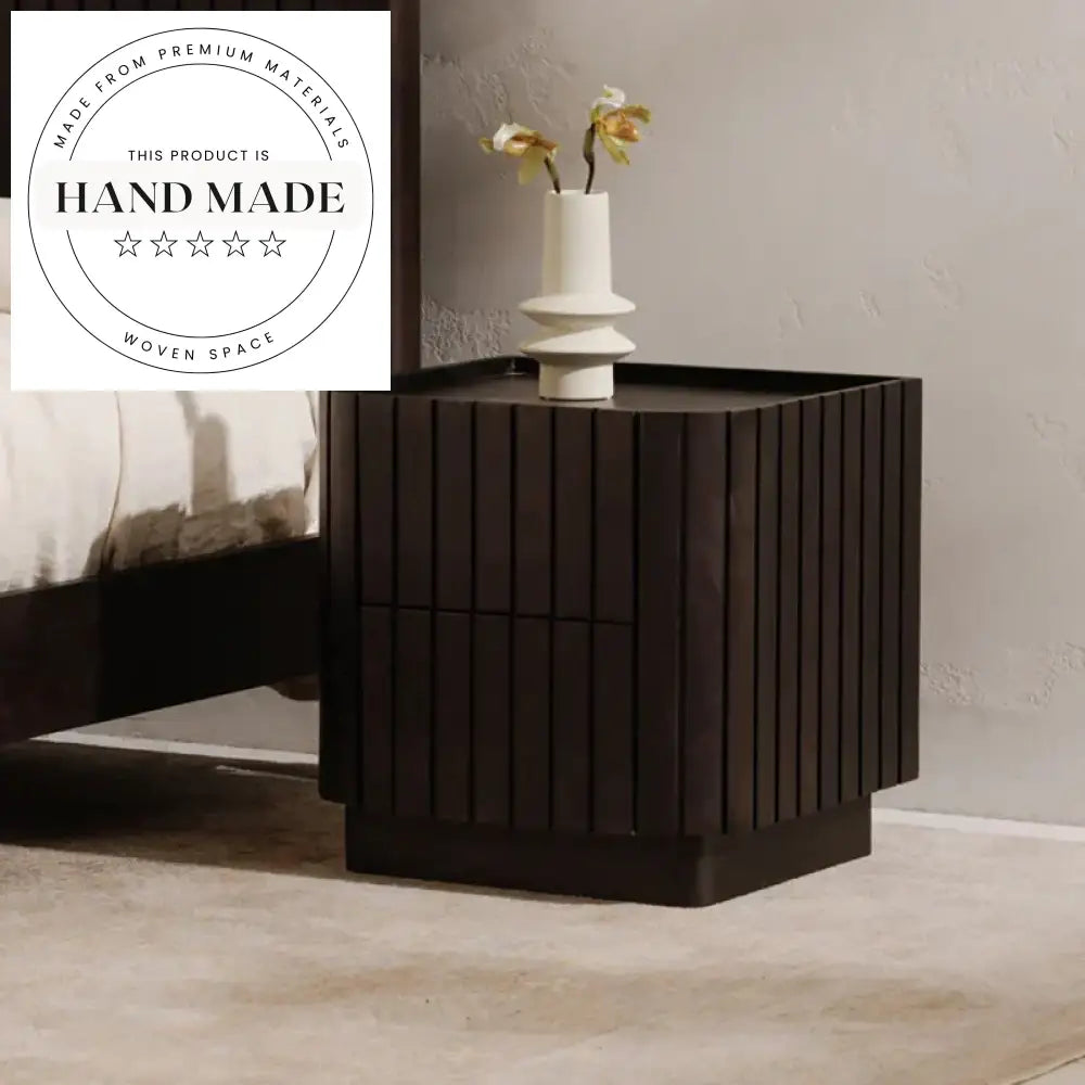 Natural Oak Veneer Two Drawer Modern Nordic Square Bedside Table