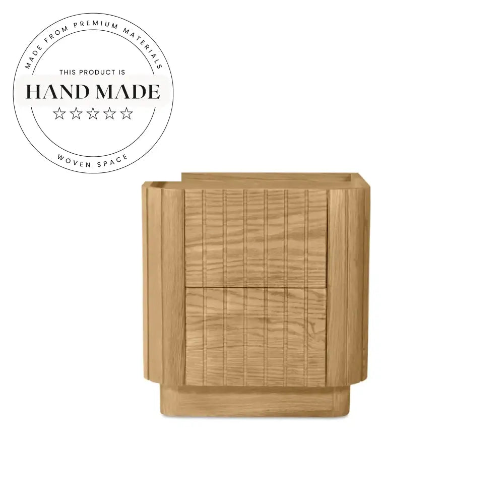 Natural Oak Veneer Two Drawer Modern Nordic Square Bedside Table