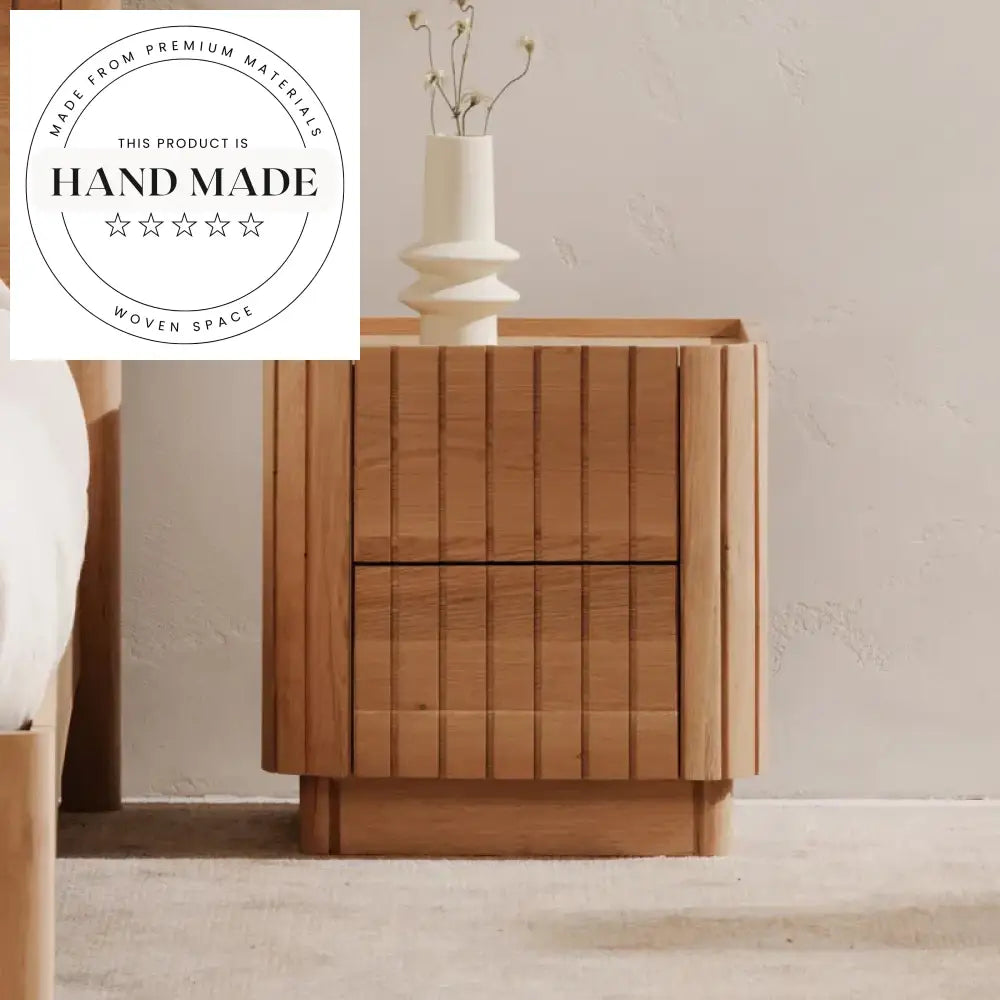 Natural Oak Veneer Two Drawer Modern Nordic Square Bedside Table