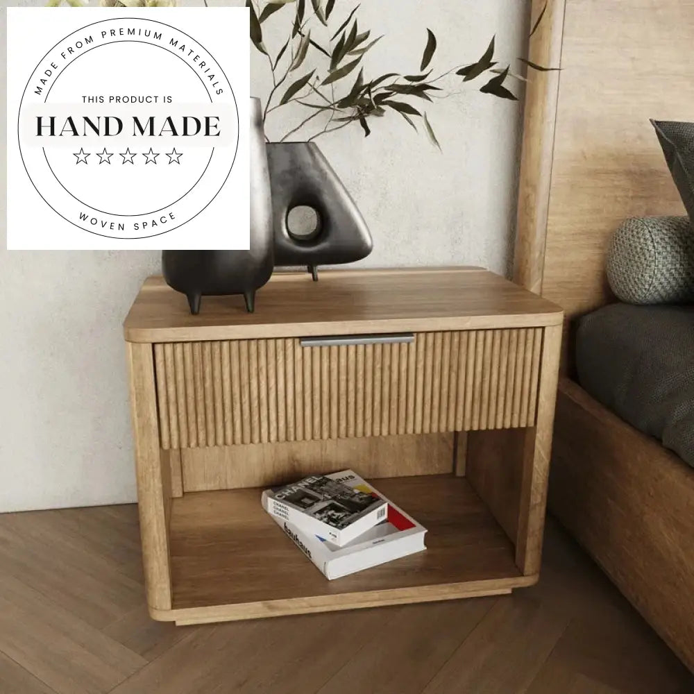 Natural Oak Wood Single Drawer Contemporary Bedside Nightstand