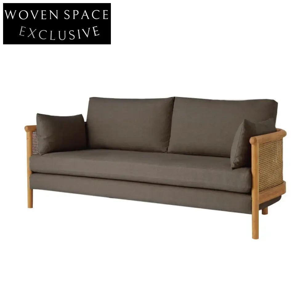 Natural Rattan Oak Wood Frame Couch Sofa for Modern Living Room Hotel