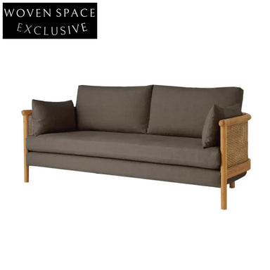 Natural Rattan Oak Wood Frame Couch Sofa for Modern Living Room Hotel