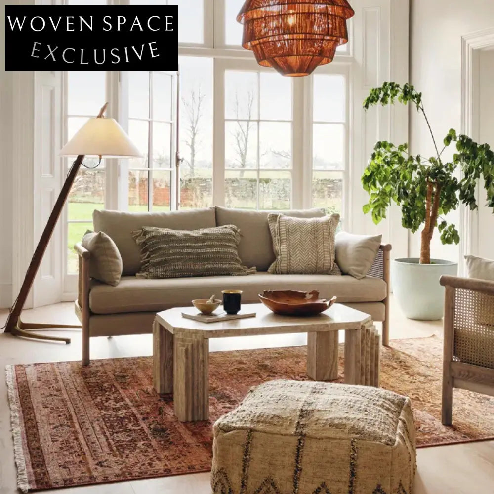 Natural Rattan Oak Wood Frame Couch Sofa for Modern Living Room Hotel