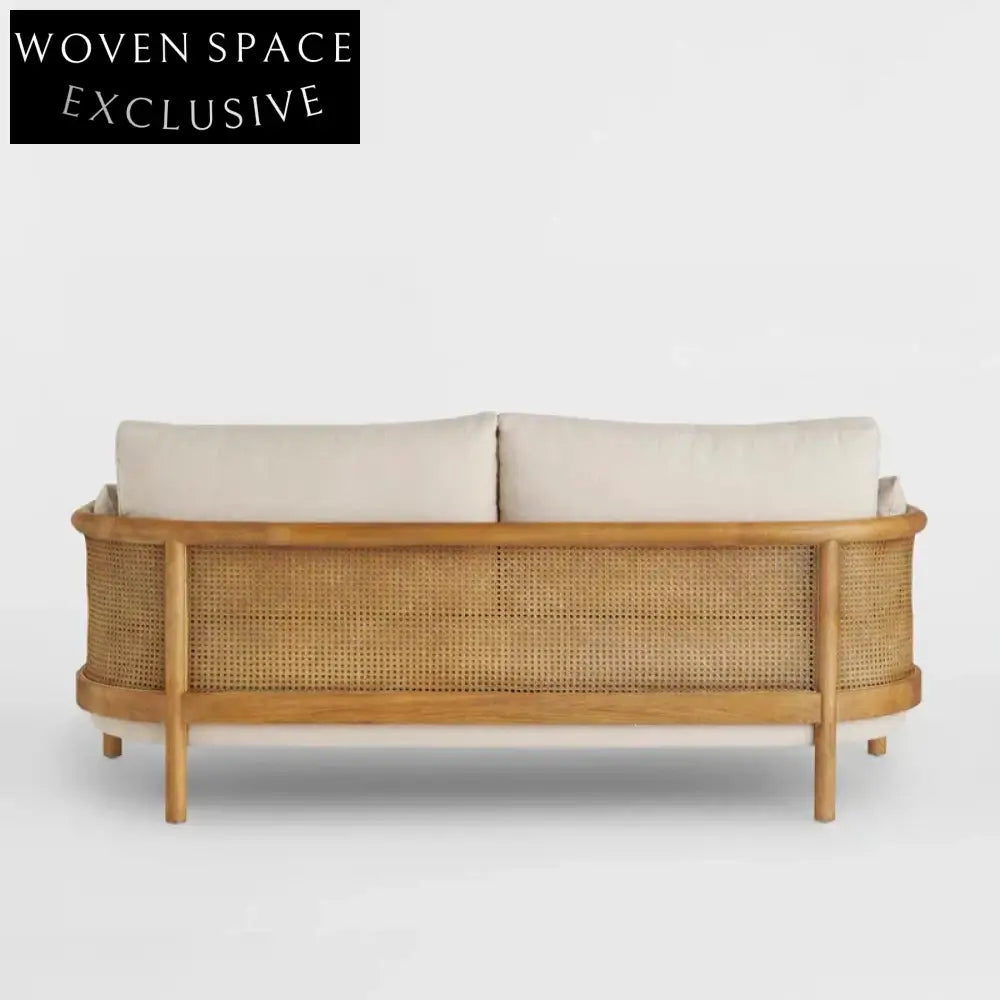 Natural Rattan Oak Wood Frame Couch Sofa for Modern Living Room Hotel