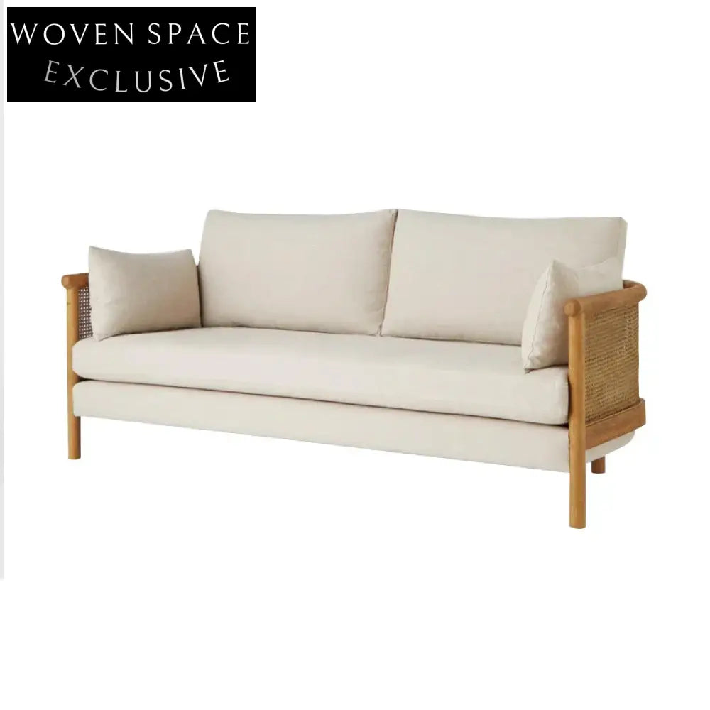 Natural Rattan Oak Wood Frame Couch Sofa for Modern Living Room Hotel