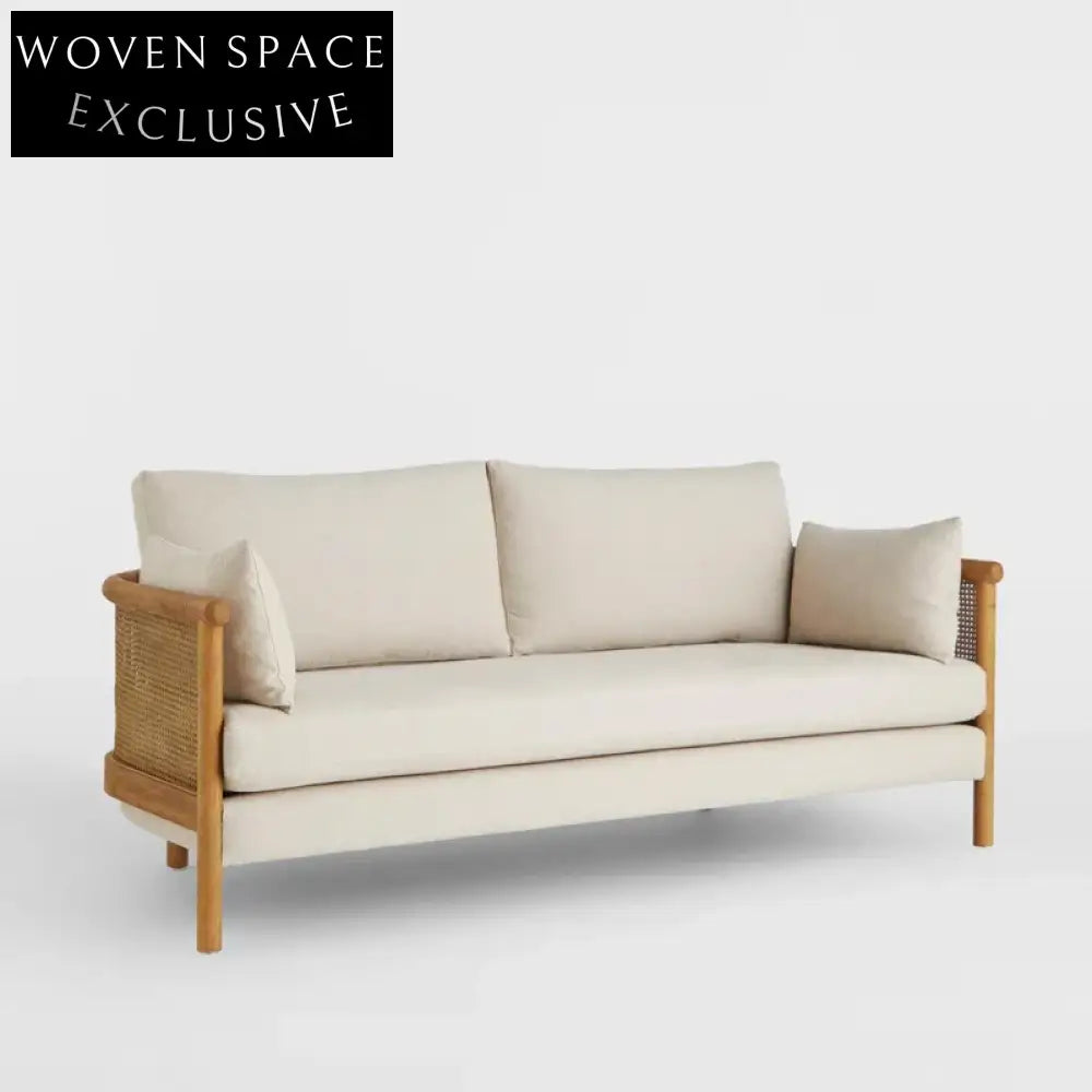 Natural Rattan Oak Wood Frame Couch Sofa for Modern Living Room Hotel