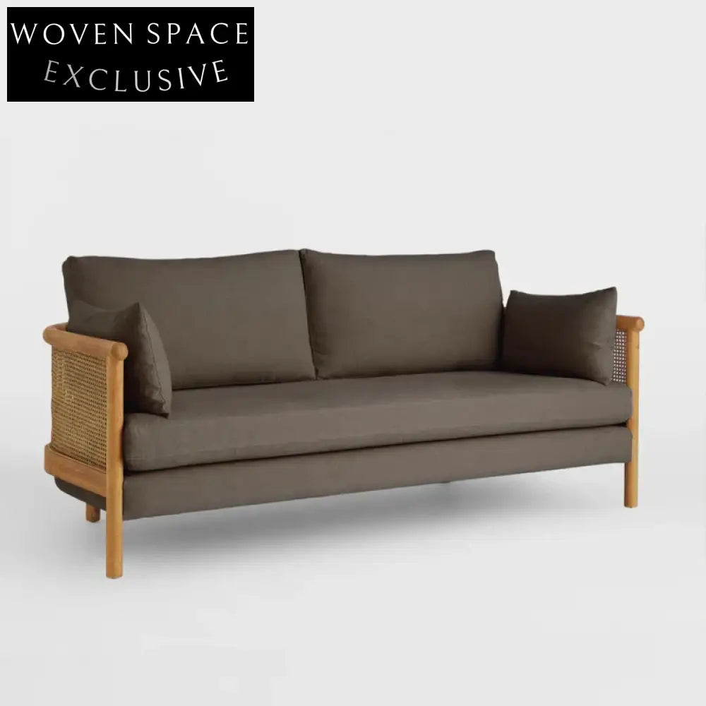 Natural Rattan Oak Wood Frame Couch Sofa for Modern Living Room Hotel
