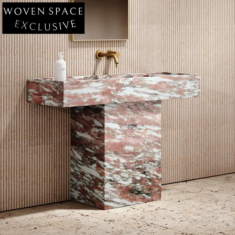 Natural Rosa Norvegia Marble Bathroom Vanity Sink Basin Sink Powder Room Pink Marble Freestanding Pedestal Sink
