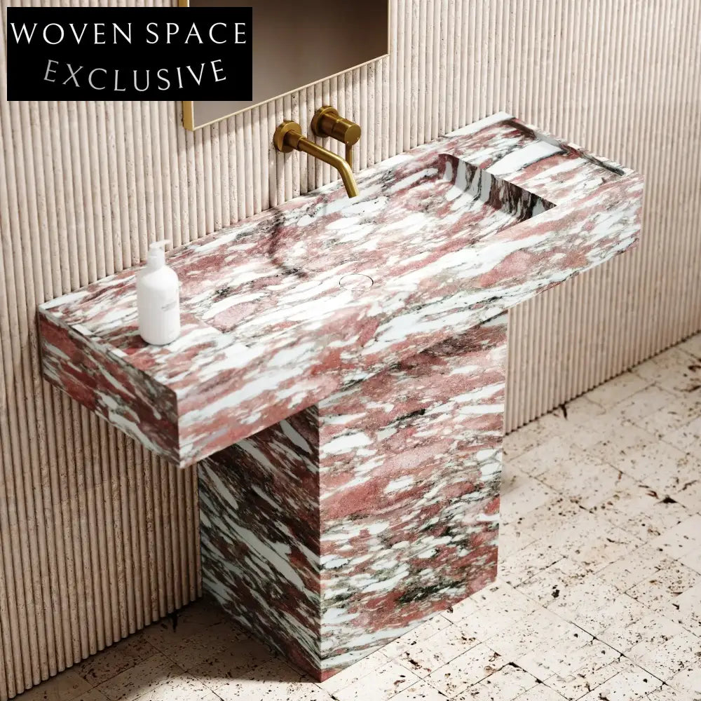 Natural Rosa Norvegia Marble Bathroom Vanity Sink Basin Sink Powder Room Pink Marble Freestanding Pedestal Sink