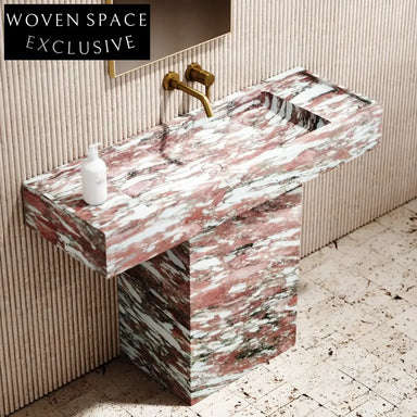Natural Rosa Norvegia Marble Bathroom Vanity Sink Basin Sink Powder Room Pink Marble Freestanding Pedestal Sink