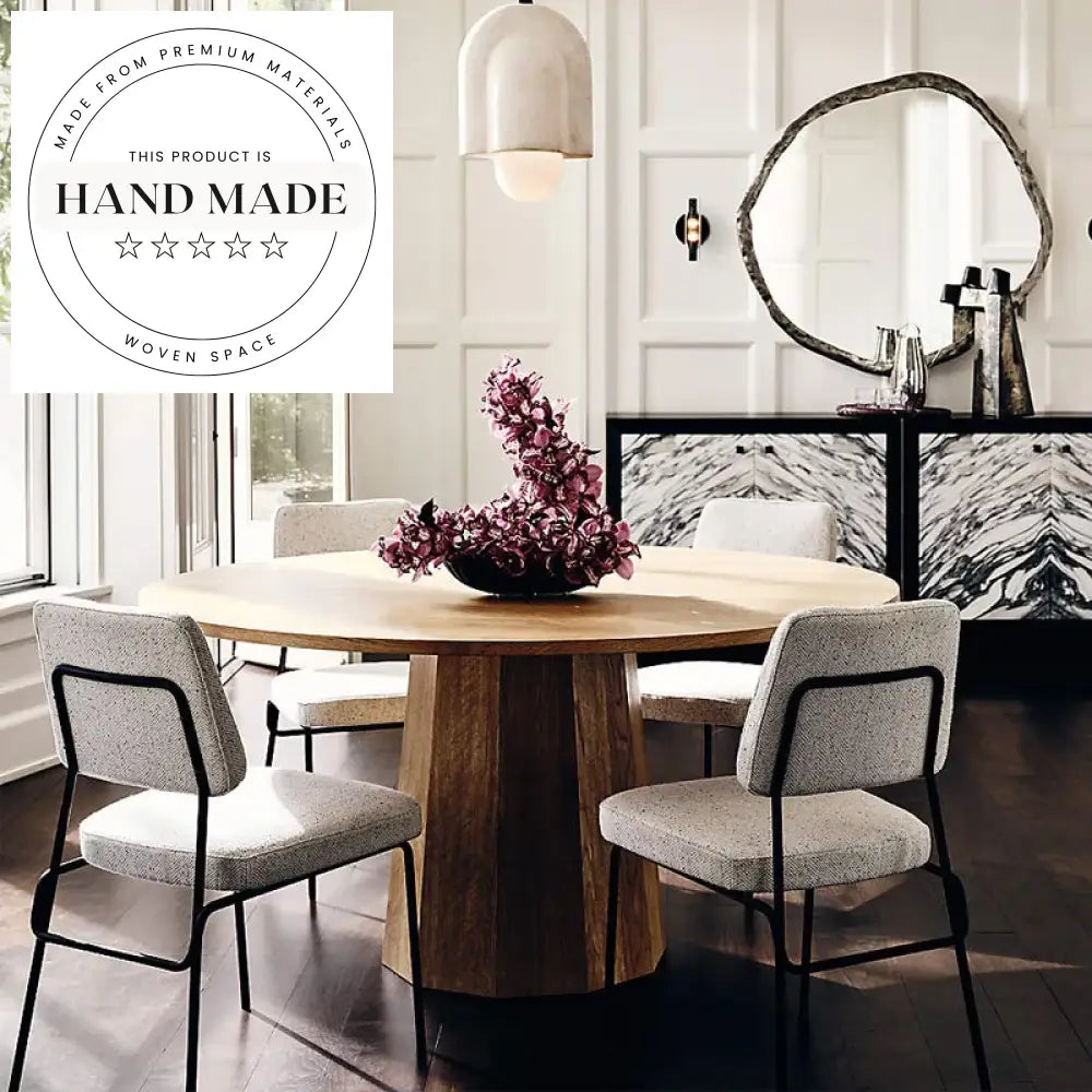 Natural Round Solid Oak Wood 6 Seater Dining Table