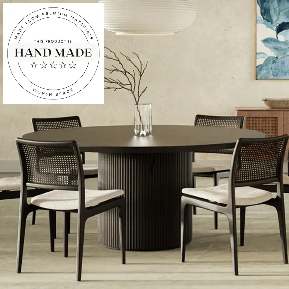 Natural Solid Oak Wood Round Contemporary Villa Restaurant Dining Table