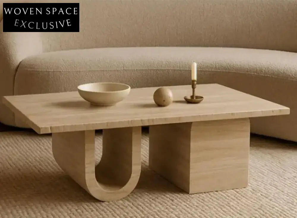 Elegant Natural Travertine Coffee Table for Modern Living Spaces, Unique Stone Design