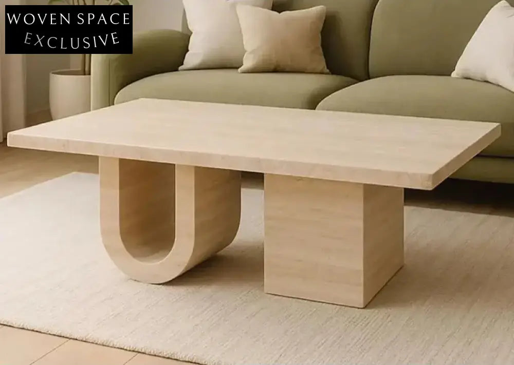 Elegant Natural Travertine Coffee Table for Modern Living Spaces, Unique Stone Design