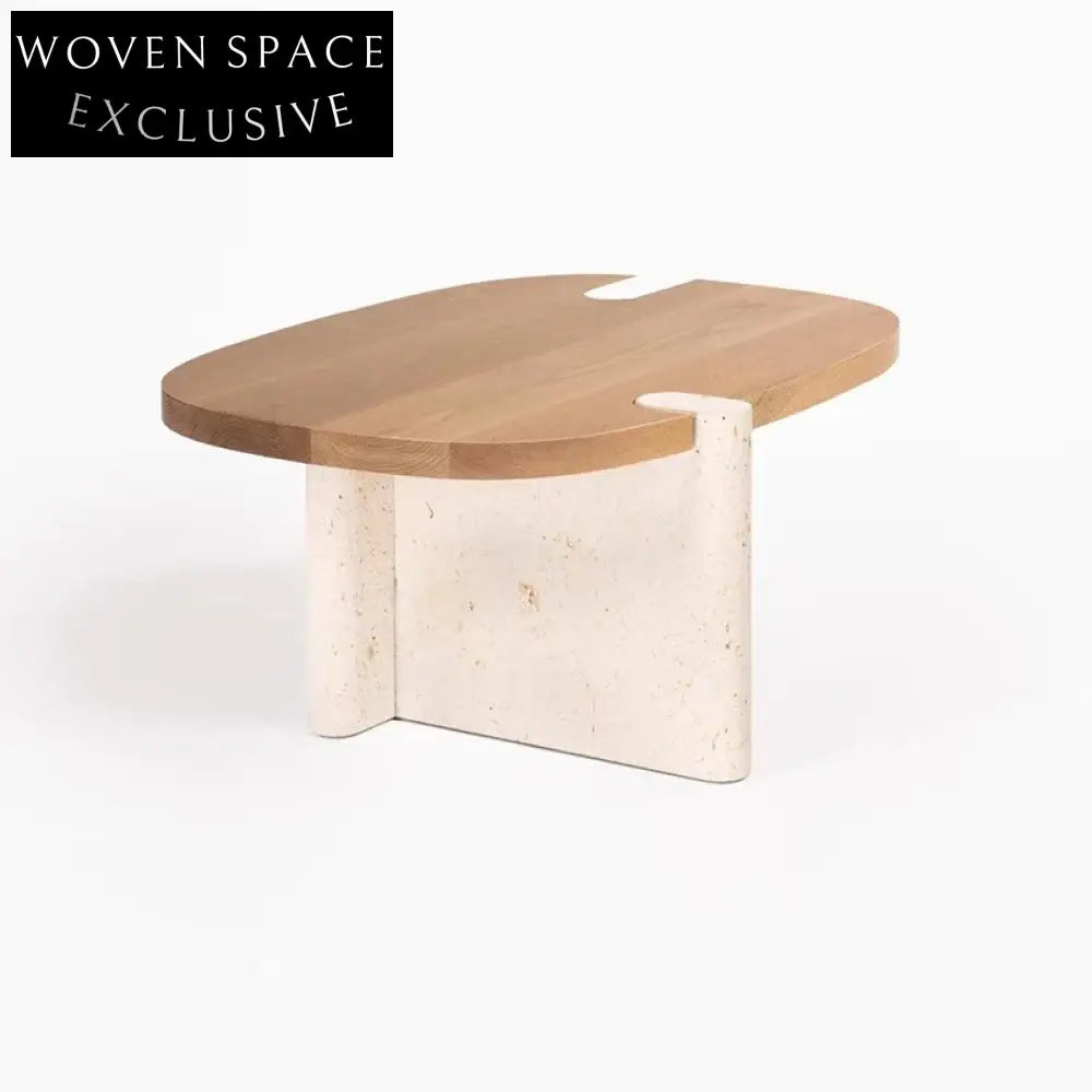 Natural Travertine Stone Solid Wood Top Modern Living Room Coffee Table Set