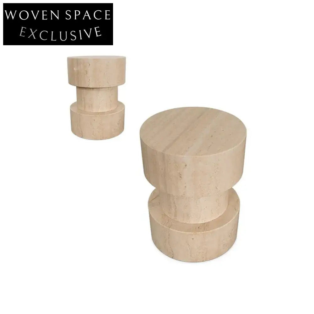 Natural Yellow Cave Stone Round Marble Modern Side Coffee Table