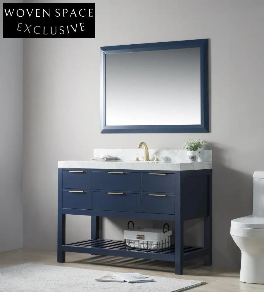 Navy Blue Modern Tall Bathroom Vanity Cabinet with Soft-Close Drawers ...