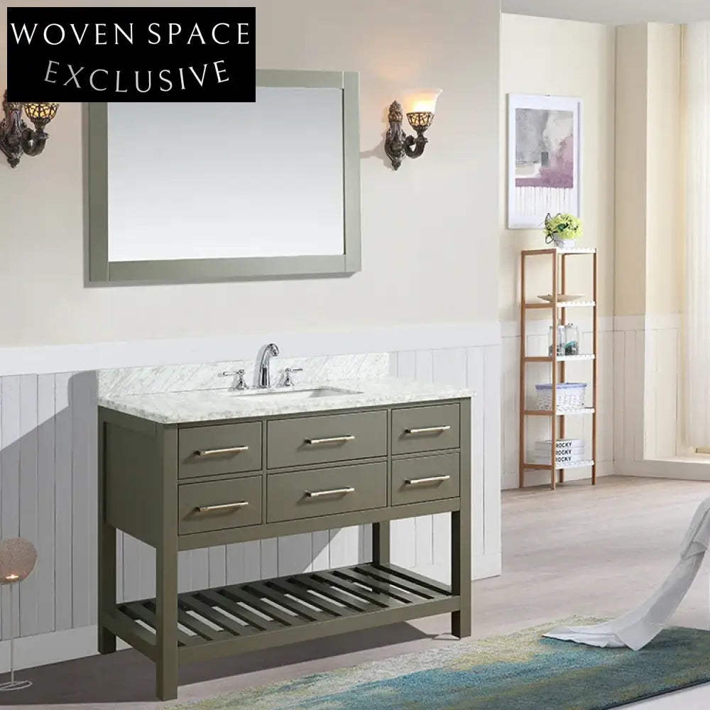 Navy Blue Modern Tall Bathroom Vanity Cabinet with Soft-Close Drawers