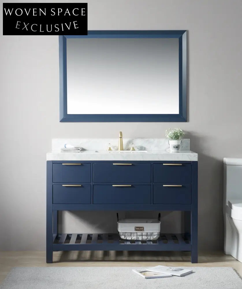 Navy Blue Modern Tall Bathroom Vanity Cabinet with Soft-Close Drawers