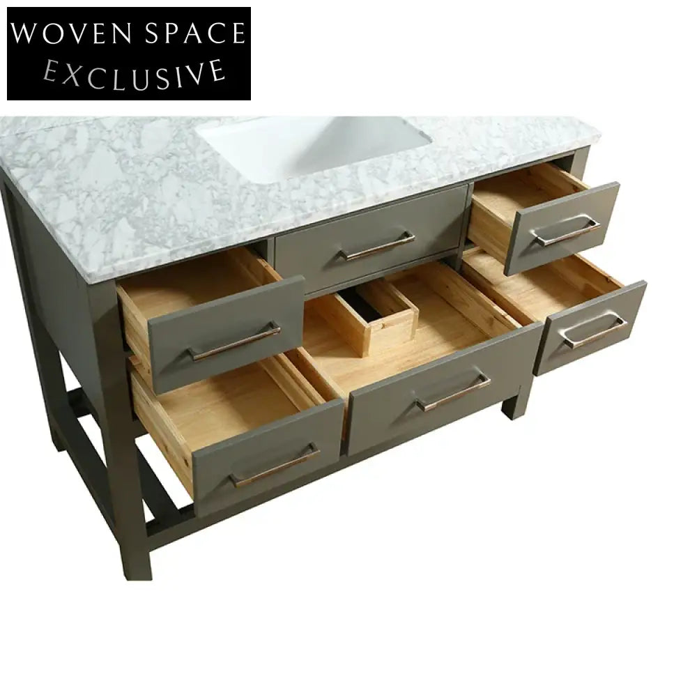 Navy Blue Modern Tall Bathroom Vanity Cabinet with Soft-Close Drawers