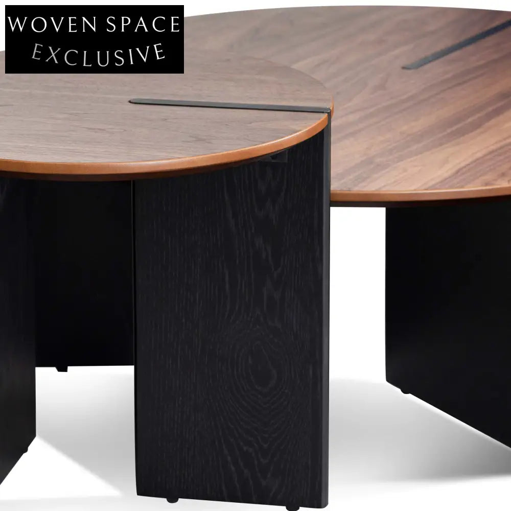 Nest of Light Walnut Coffee Table - Black Coffee Tables