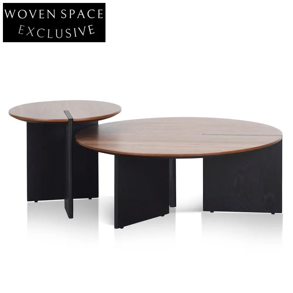 Nest of Light Walnut Coffee Table - Black Coffee Tables
