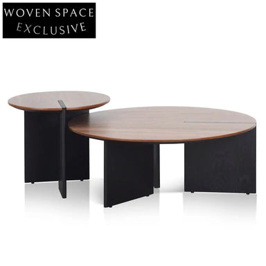 Nest of Light Walnut Coffee Table - Black Coffee Tables