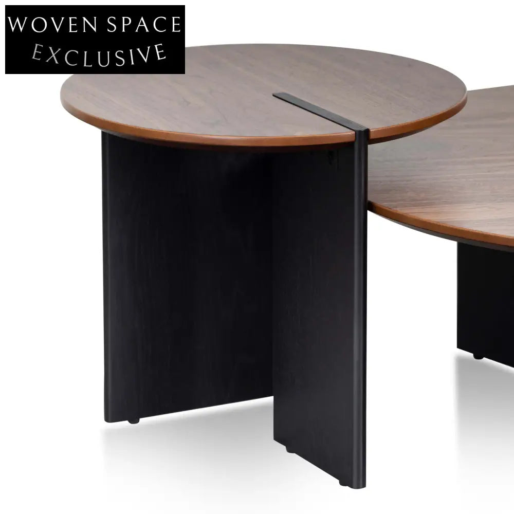 Nest of Light Walnut Coffee Table - Black Coffee Tables