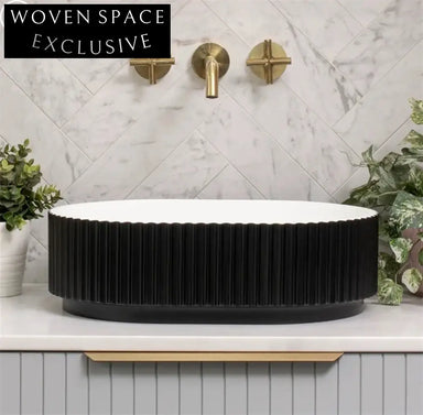 New Design Oval Fluted Artificial Stone Countertop Bathroom Lavabo Sink