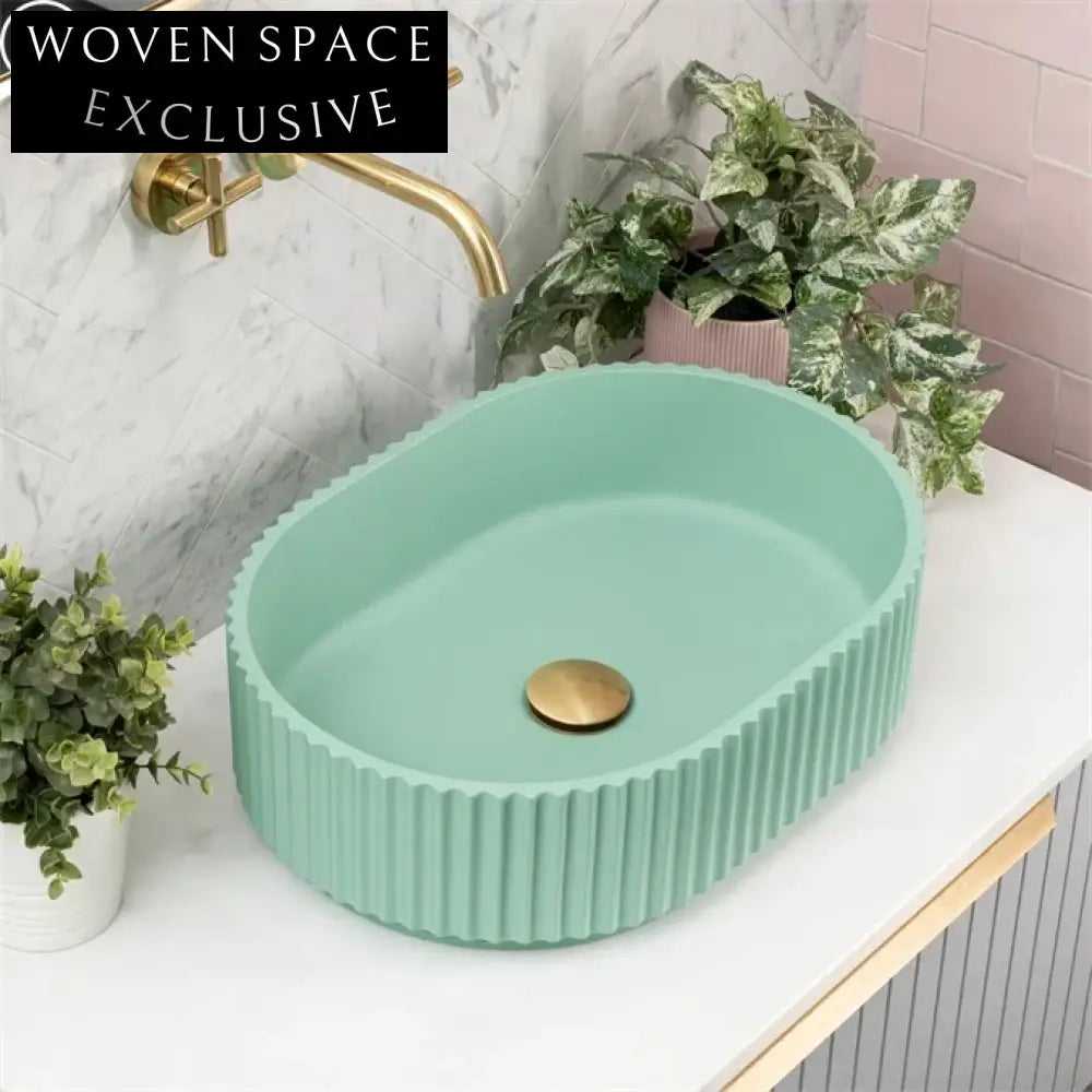 New Design Oval Fluted Artificial Stone Countertop Bathroom Lavabo Sink