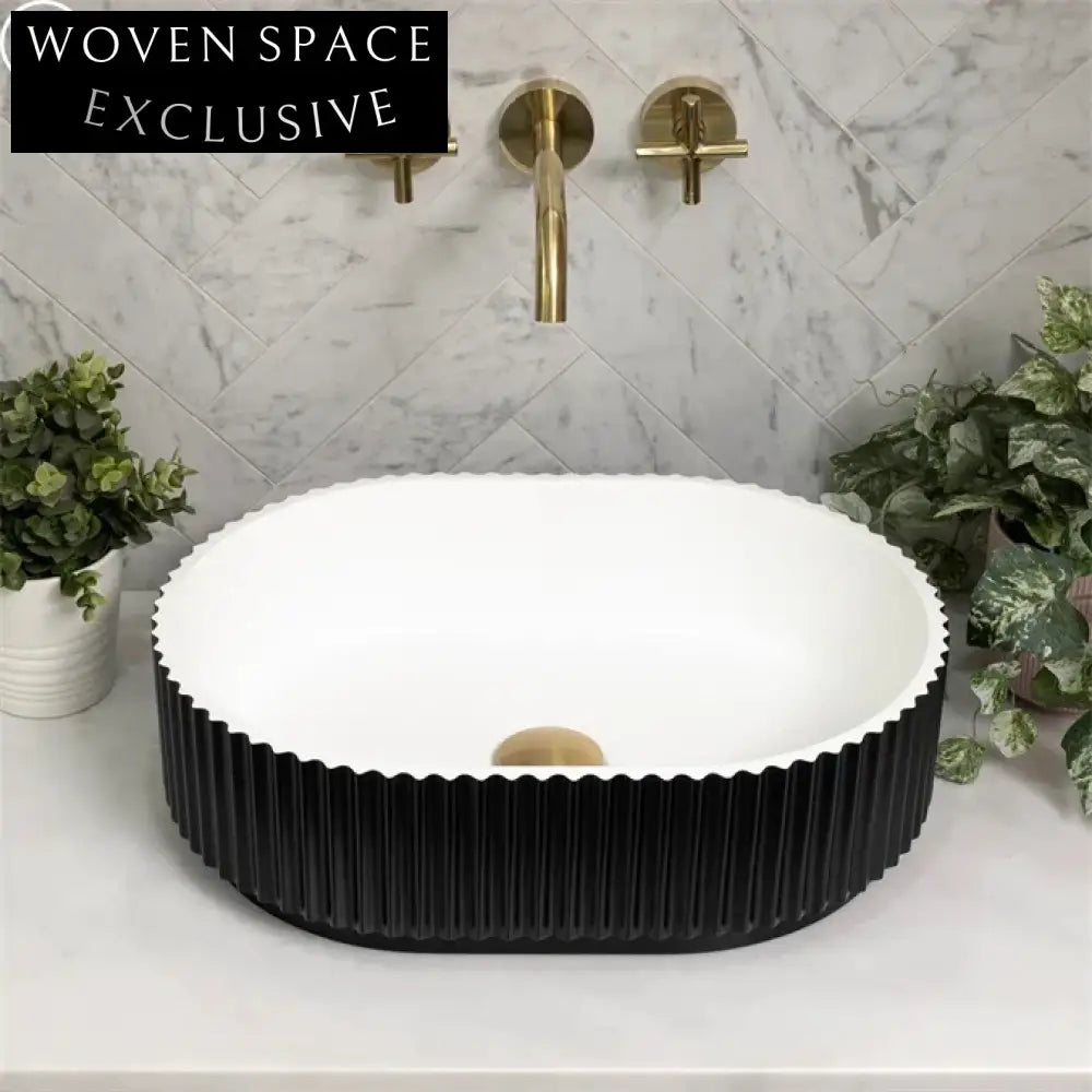 New Design Oval Fluted Artificial Stone Countertop Bathroom Lavabo Sink