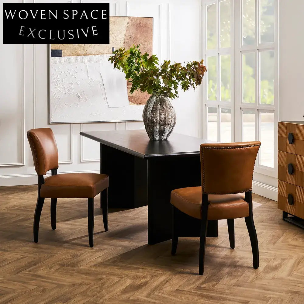 Noah Dining Chair Set of 2 - Tan Leather