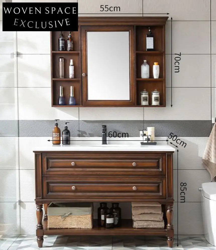 Nora Floor Bathroom Cabinet with Ceramic Basin & Oak Finish 60cm floor cabinet + ceramic integrated basin + ordinary