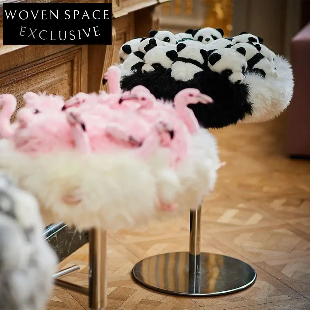 Nordic Animal Faux Fur Round Adjustable Bar Stool with Soft Cushion