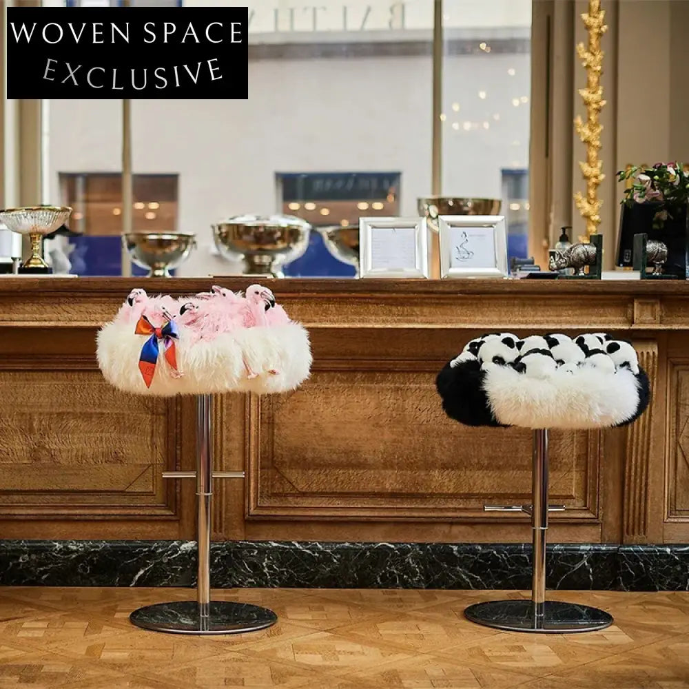 Nordic Animal Faux Fur Round Adjustable Bar Stool with Soft Cushion