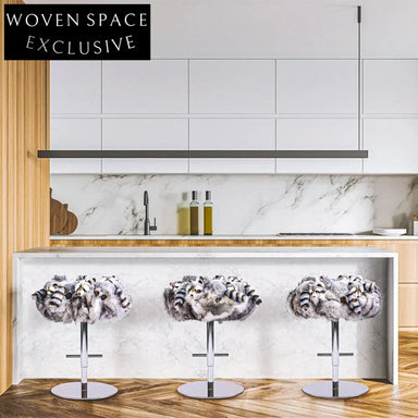 Nordic Animal Faux Fur Round Adjustable Bar Stool with Soft Cushion