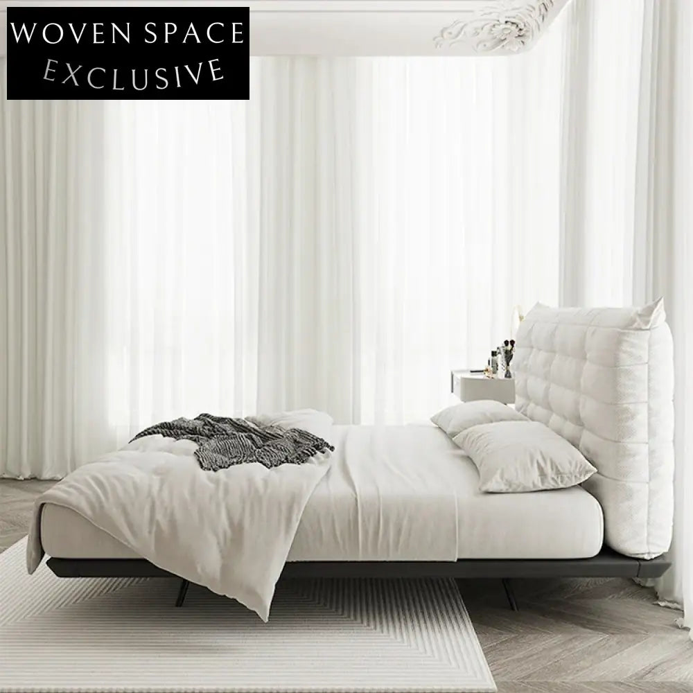 Nordic Ash Wood Linen Fabric Double Bedroom Bed with Modern Carbon Legs