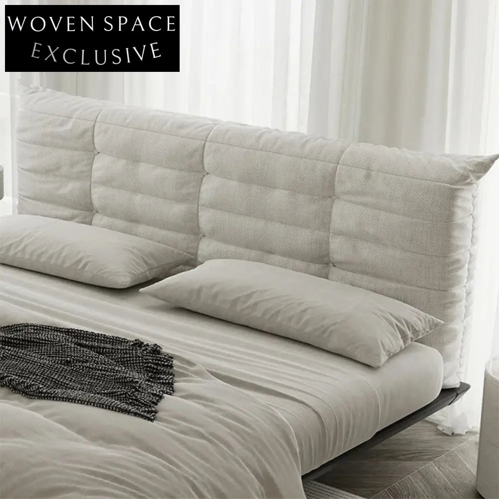 Nordic Ash Wood Linen Fabric Double Bedroom Bed with Modern Carbon Legs