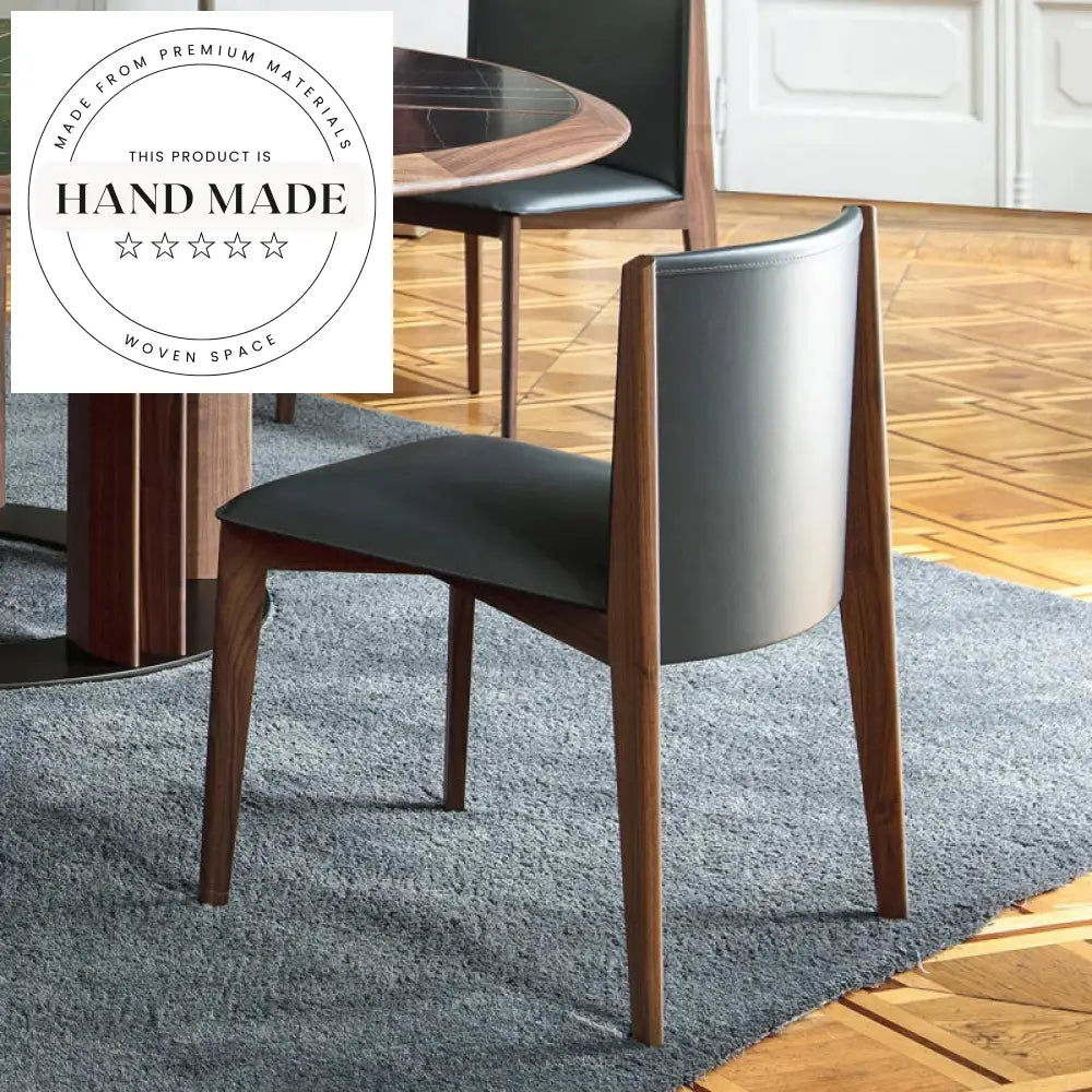 Nordic Barenia Leather Armchair with Solid Wood Legs Dining Chair