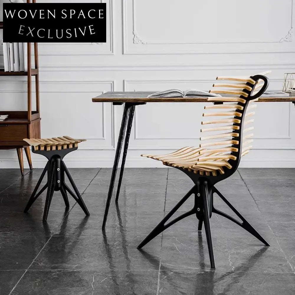 Nordic Birch Wood Fish Vertebra Design Dining Chairs Cafe Restaurant Stool