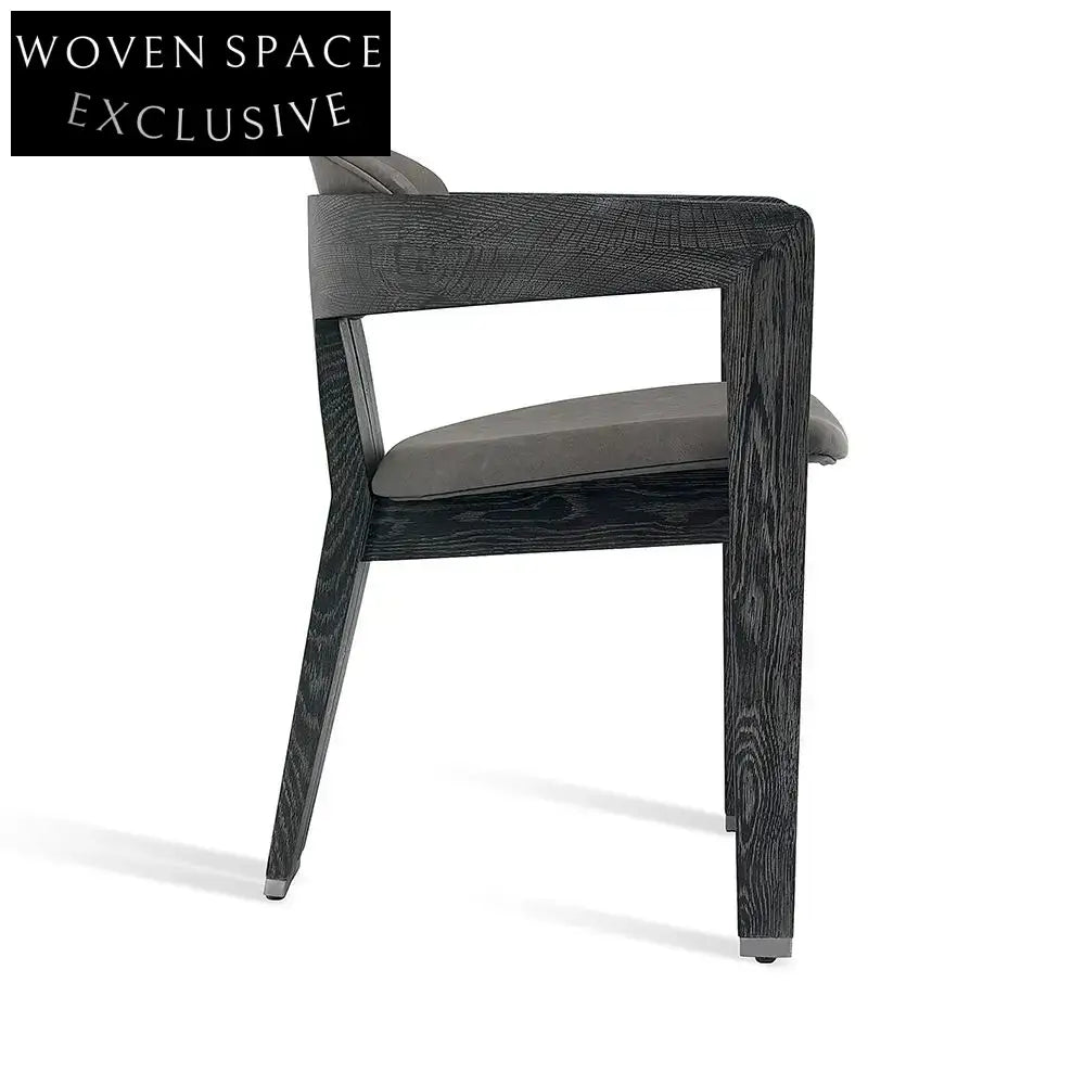 Stylish Nordic Black Oak Wood Accent Dining Chair with Comfortable Arms
