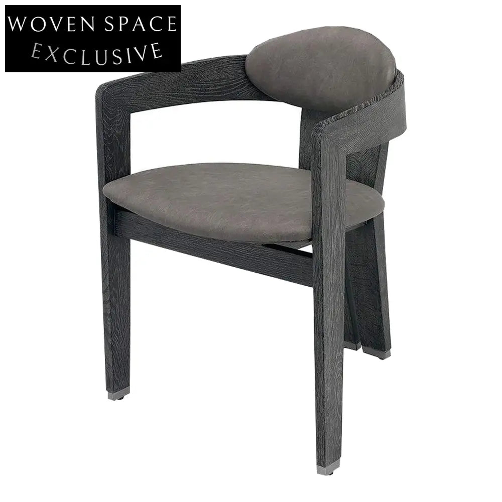 Stylish Nordic Black Oak Wood Accent Dining Chair with Comfortable Arms