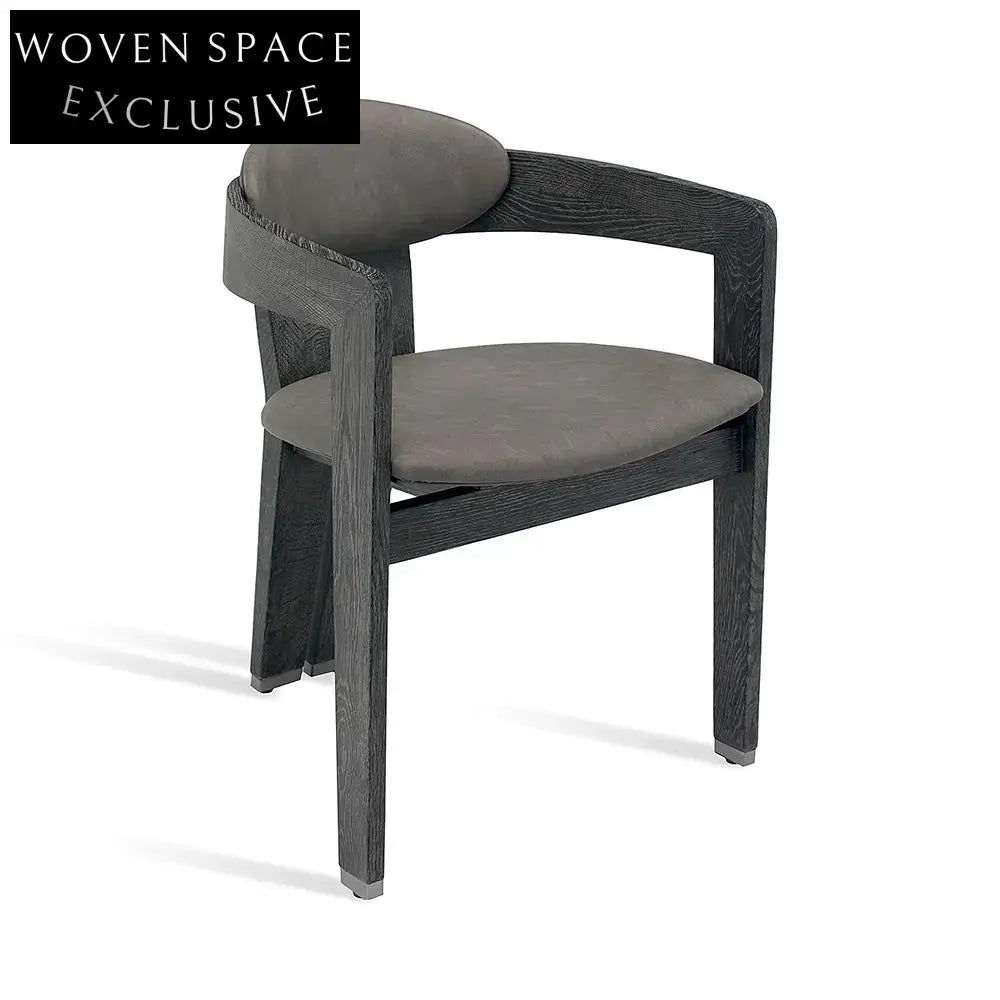 Stylish Nordic Black Oak Wood Accent Dining Chair with Comfortable Arms