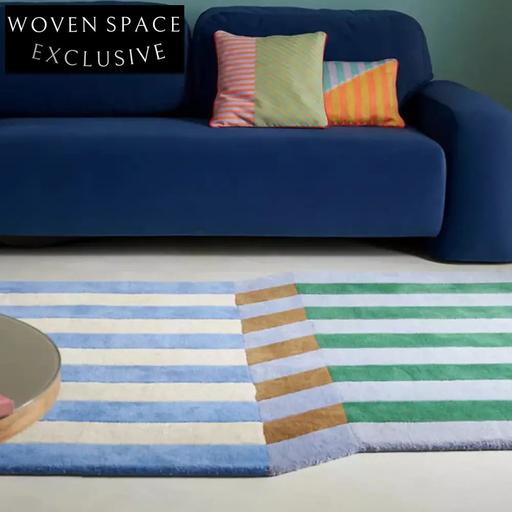 Nordic Boho Hand-Tufted Irregular Geometric Blue Area Rug for Living Room