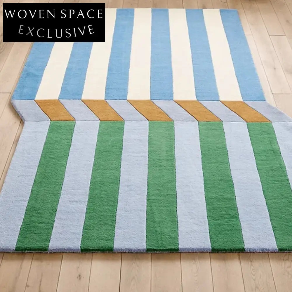 Nordic Boho Hand-Tufted Irregular Geometric Blue Area Rug for Living Room