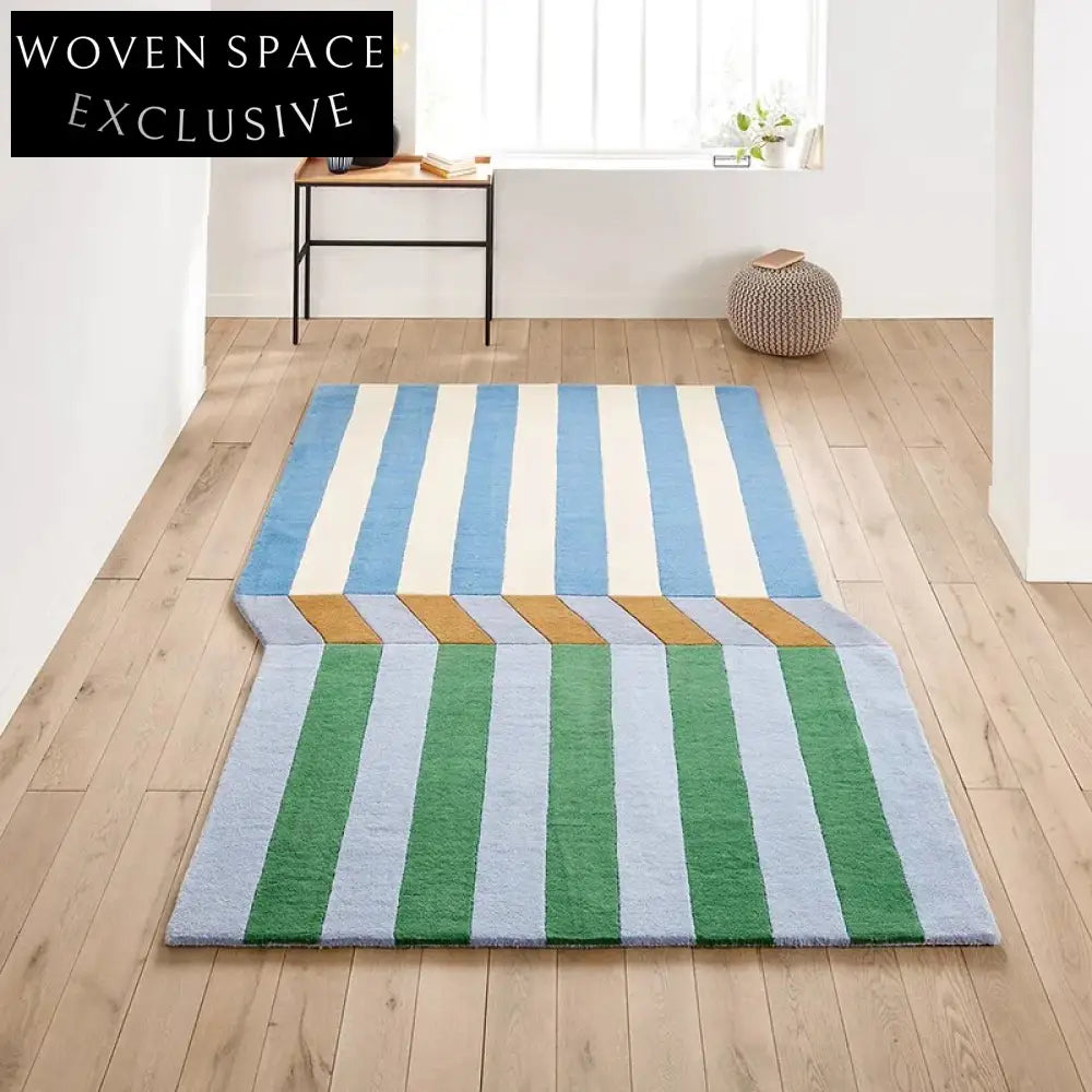 Nordic Boho Hand-Tufted Irregular Geometric Blue Area Rug for Living Room