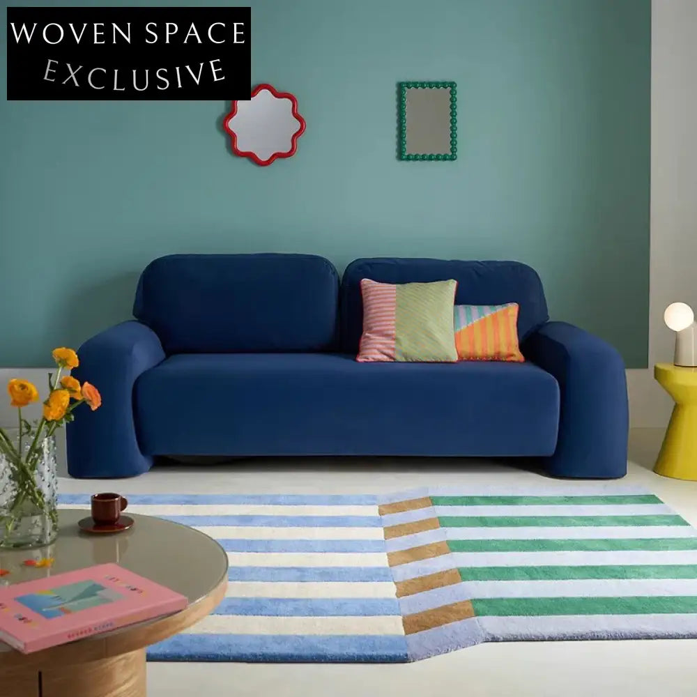 Nordic Boho Hand-Tufted Irregular Geometric Blue Area Rug for Living Room